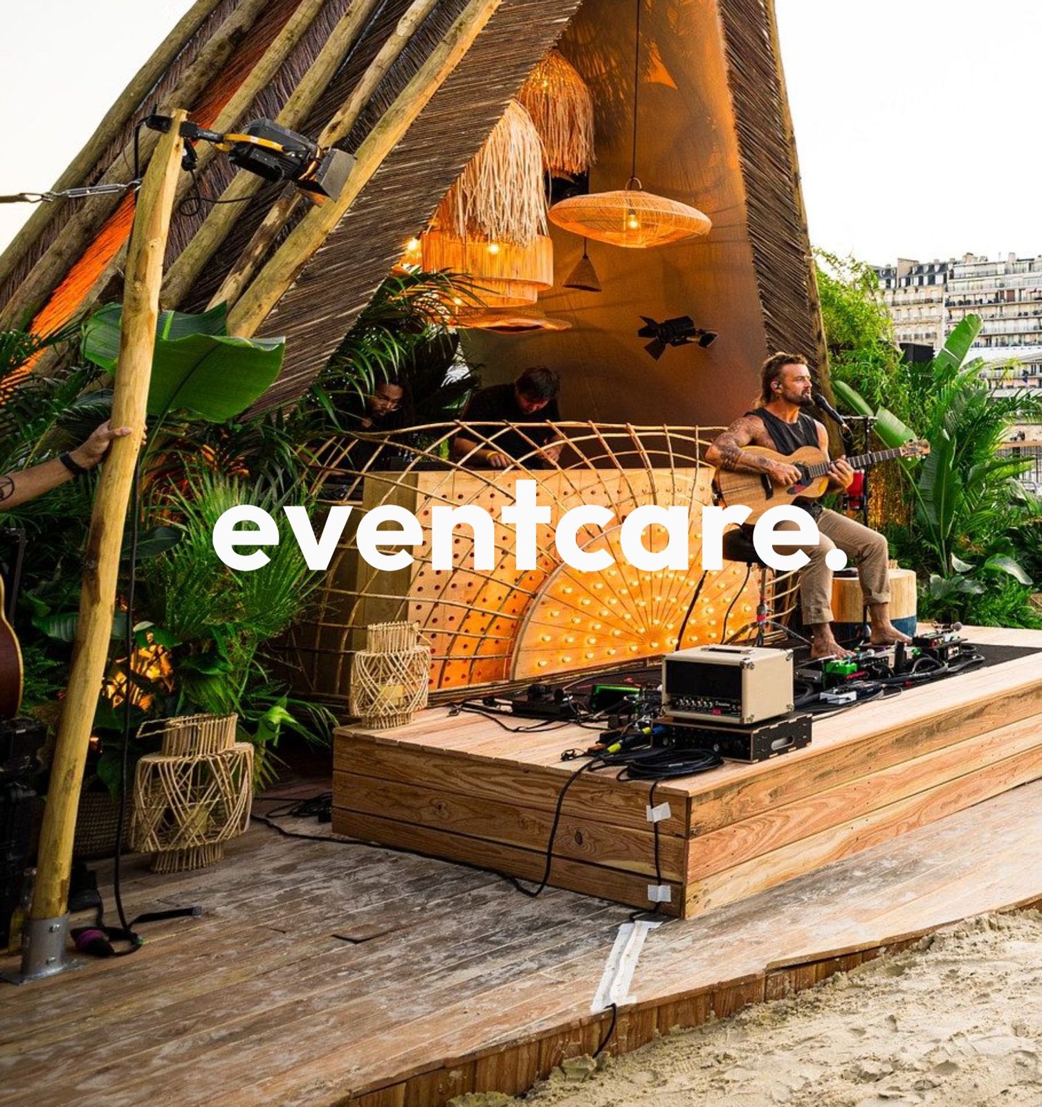 Festival stage built from wood and bamboo